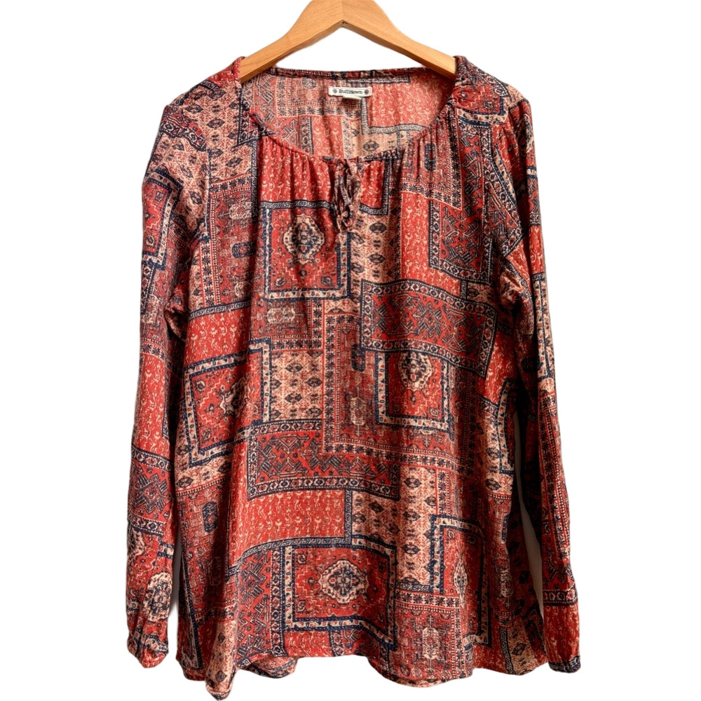Ruff Hewn 🤎 Lightweight thin 100% cotton boho blouse large